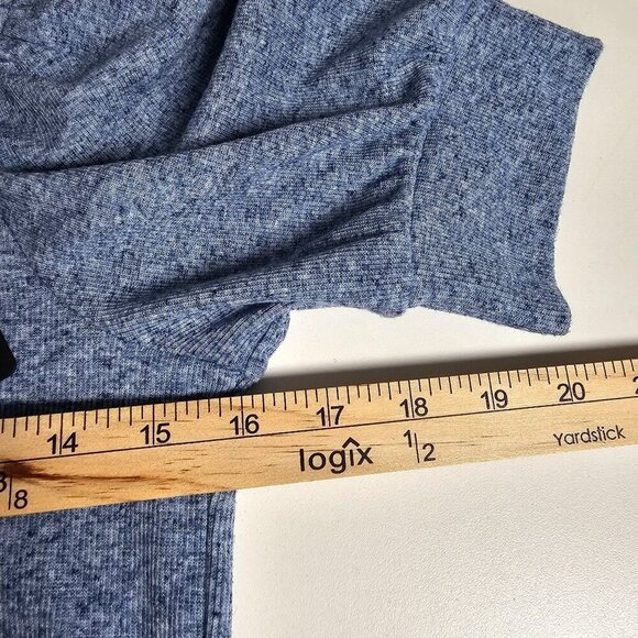 Chaser Ribbed Heather Blue Short Sleeve Henley Knit Top Puff Sleeves NWT Size S - Picture 5 of 7